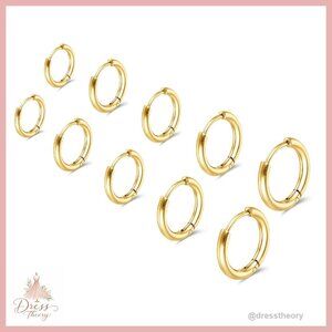 5 Pairs Stainless Steel Hoop Earrings Set, 6-14mm Sizes, Lightweight